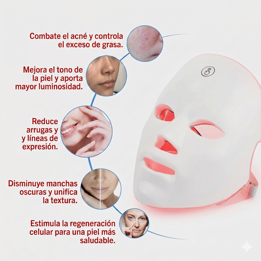 Máscara LED Facial Profesional 7 Colores – Elimina Acné, Manchas y Arrugas