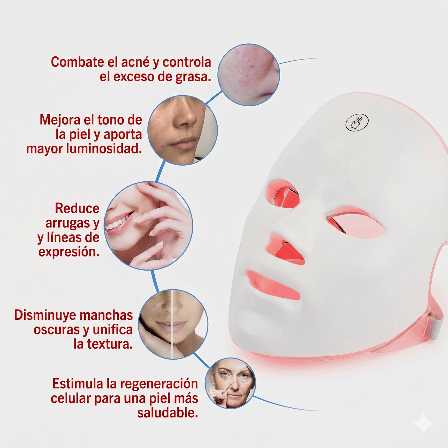 Máscara LED Facial Profesional 7 Colores – Elimina Acné, Manchas y Arrugas